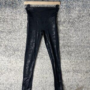 Spanx Leggings Womens Small Petite Black Camo Faux Leather High Rise Shaping‎